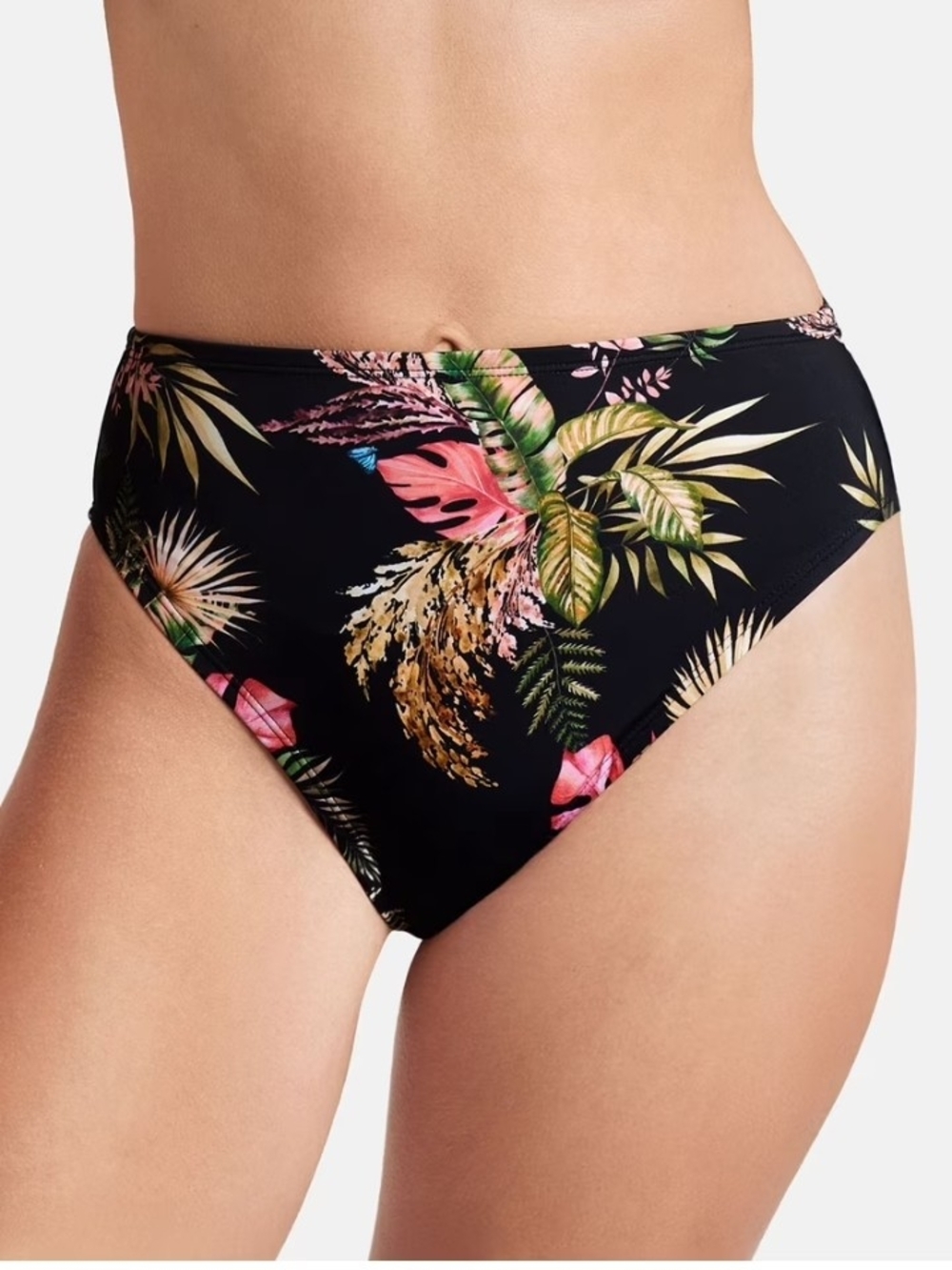 Sofia-High-Waist Tropical Floral Swim Bottoms - Black/Multicolor
